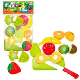 Фрукти на липучках "Що є на кухні?" 65260 4FUN Game Club, 10 елементів, досточка, ніж, у пакеті (6980629380995)