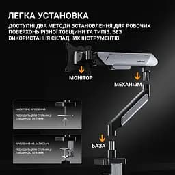 Настільне кріплення для монітора Anda Seat Stealth Pro II 17''-42'' White/Grey (AD-W-A9-1S-FW) [139340] - мініатюра 10