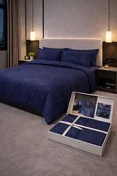 Комплект постельного белья семейный 160х220 Premium сатин темно-синий TC303376173