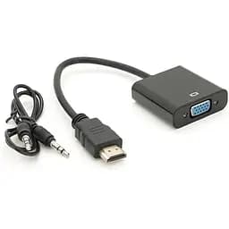 Перехідник HDMI M to VGA F + Audio 0.1m 4K/2K black Voltronic (YT-C-HDMI(M)/VGA(F)+AUX-B)