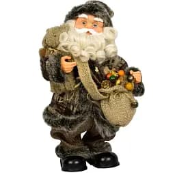 Новорічна фігурка  Devilon Дід Мороз у коричневій шубі з мішком подарунків і ведмежам музичний інтерактивний 36 см (230150)