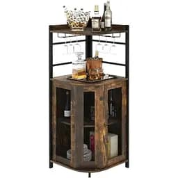Стелаж Costway Marvo барний з тримачем келихів в стилі Loft коричневий