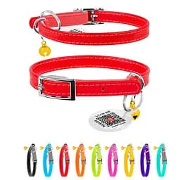 Нашийник для котів шкіряний Waudog Glamour з QR-паспортом без прикрас XXS Ш 9 мм Д 22-30 см червоний - мініатюра 2