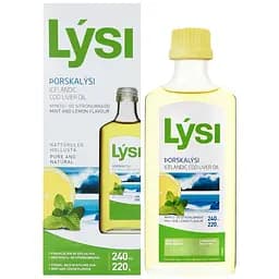 Омега-3 Lysi рыбий жир из печени трески с витаминами A, D, E со вкусом лимона и мяты 240 мл