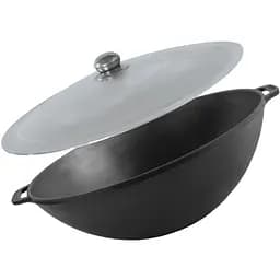 Чавунна сковорода Brizoll WOK з алюмінієвою кришкою 8 л