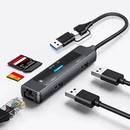Концентратор XoKo USB-C 5-in-1 USB 3.0 + USB 2.0 + SD/TF + RJ45 100Mbps silver (XK-AC-350) - мініатюра 10