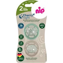 Пустушка кругла Nip Вишенька Ніч від 6 міс. розмір 2 зелена з бежевим 2 шт. (91035-51)