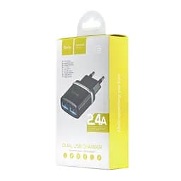 Мережевий зарядний пристрій Hoco C12 Smart dual USB charger ( EU ) 2USB 2.4A Чорний - мініатюра 2