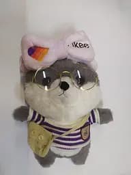 Собачка Lalafanfan м'який плюшевий Сіба-Іну в одязі та в окулярах сірий кофта в полоску