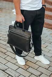 Шкіряна чоловіча ділова сумка-портфель чорна Tiding Bag 30987 38 см - мініатюра 9