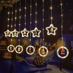 Гирлянда-штора Звезды с игрушкой XPRO SFK-24 теплый цвет 8 режимов 3 x 0.8 м (44866-16920_268)