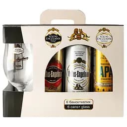 Пивний набір Volfas Engelman 4.2%-6% 3.408 л (6 шт по 0.568 л з/б) + келих 0.568 л