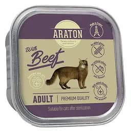 Вологий корм для дорослих стерилізованих котів із яловичиною ARATON Adult cat with beef. 85 г