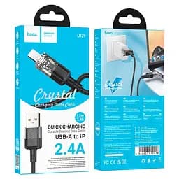 Кабель Hoco U129 Spirit transparent charging data cable iP Чорний - мініатюра 2