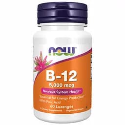 Вітаміни Now Foods B-12 5000 mcg + Folic 60 lozenges