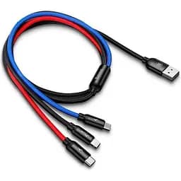 Кабель Baseus Three Primary Colors Cable USB to Type-C+microUSB+Lightning 5А 0.3m CAMLT-ASY01 Black