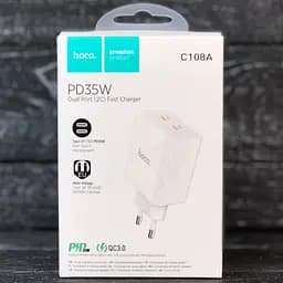 Зарядное устройство адаптер питания сетевой Hoco C108A Leader 2 порта USB-C 35 W