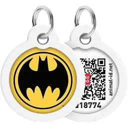 Адресник для собак и кошек Waudog Smart ID с QR паспортом, Бэтмен лого, M, диаметр 30 мм