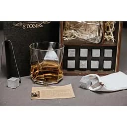 Подарунковий набір Whiskey Stones камені для віскі в дерев'яному пеналі №1 + 2 склянки Bormioli Rocco Cassiopea + щипці + мішечок - мініатюра 5