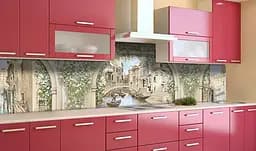 Вініловий кухонний фартух Вінтажні Арки наклейка для кухні ПВХ Місто Бежеве 60х300 см Happy Pocket Z181685 - мініатюра 2