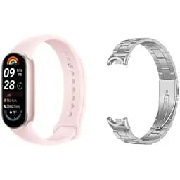 Фитнес-браслет Xiaomi Smart Band 9 Mystic Rose + металлический ремешок Type C Silver