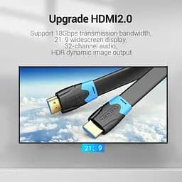 Кабель HDMI M - M, 10.0м, Vention, V2.0, 4K 60Гц, PVC Flat Design, Black - мініатюра 4