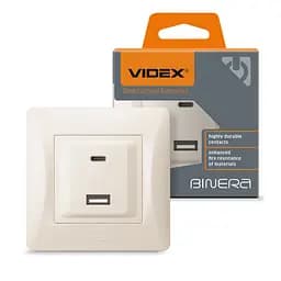 Розетка Videx Binera USB-A + USB-C PD20W кремова (VF-BNCHRUC20-CR)