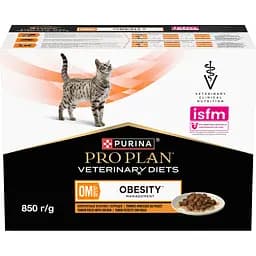 Набір вологий корм для дорослих котів Purina Pro Plan Veterinary Diets OM Obesity Management St/Ox для схуднення з куркою 10 x 85 г - мініатюра 2