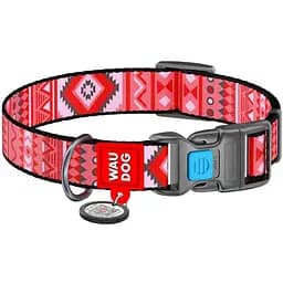 Нашийник для собак Waudog Nylon Етно червоний, з QR паспортом, пластиковый фастекс, M, 24-40х2 см