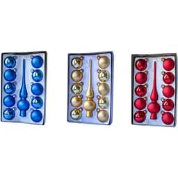 Набір ялинкових іграшок кулі з верхівкою Linhai 11 шт. D6 см скло в асортименті (390182-4)