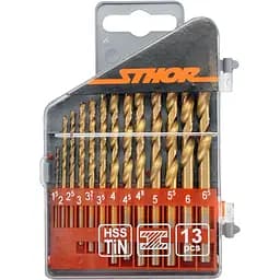Набір свердел по металу Sthor HSS-TiN титанові 1.5-6.5 мм 13 шт. (22300)
