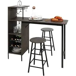Барный стол со стульями Costway Bistro с держателем винных бокалов коричневый