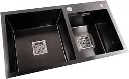 Кухонна мийка Platinum Handmade PVD HDB з нержавіючої сталі 3.0 мм квадратний сифон 78x43x23 см чорна - мініатюра 3