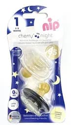 Круглая пустышка Nip Вишенка Ночь, 0-6 мес., белый с черным, 2 шт. (91010)