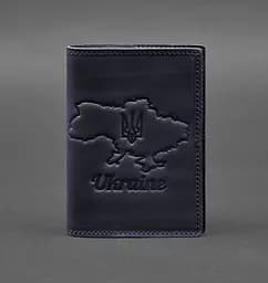 Кожаная обложка для паспорта с картой Украины синий Crazy Horse