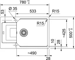 Franke Мийка кухонна Urban фраграніт прямокутник з крилом 780х500х220 мм чаша - 1 накладна UBG 611-78 XL білий - мініатюра 2