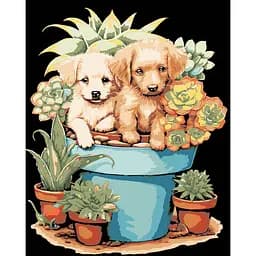 Набір для розпису по номерах Strateg Цуценя на чорному фоні 40 х 50 см (AH1192-16)