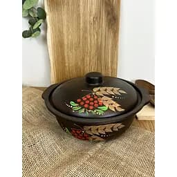 Котел с крышкой керамический (глиняный) резной Золотой Колосок 3 л