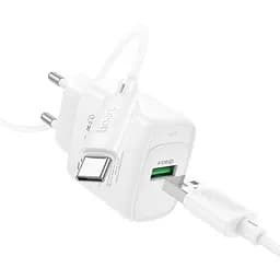 МЗП Hoco C140A Smart QC3.0 18W (1USB-A) + кабель USB to Type-C White - мініатюра 3