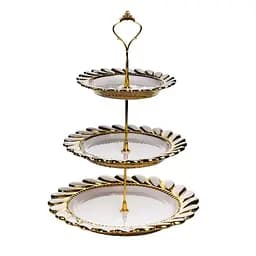 Фруктовница круглая Yiwu Tiffany трехярусная для сервировки фруктов и сладостей 25х33 см фарфоровая стойка для закусок бежевая ML2085