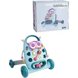 Дитяча розвиваюча каталка з іграшками та музикою, синього кольору, з підсвіткою та фіджетами