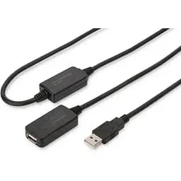 Удлинитель Digitus USB 2.0 Active Cable, A/M-A/F, 20м, черный teh0013681