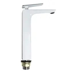 F1058-2(H58) Змішувач для умивальника високий литий гусак латунний корпус гайка Ø25 білий/хром Frap 1/10 Білий