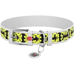 Нашийник для собак Waudog Design Бетмен 4, шкіряний, з QR паспортом, 26-35х1, 5 см, білий