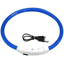 Светодиодный LED ошейник для собак с зарядкой USB, синий