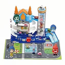 Трек 2023-35 с 3 уровнями, 4 машинками, 2 героями подсветки и мелодией с автоматическим подъемником