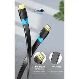 Плоский кабель HDMI Vention HDMI 2.0 кабель PVC Upgrade чорний в обплетенні 1 м (AAKBF) - мініатюра 3