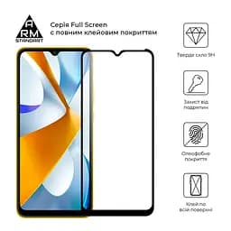 Захисне скло для Xiaomi Poco C40, Full Glue, 2.5D, на весь екран, глянцеве, загартоване 9H, повне проклеювання по всій поверхні, з чорною рамкою, протиударне, ArmorStandart (ARM62954) - мініатюра 2