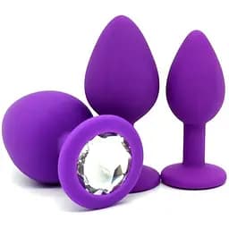 Комплект силіконових анальних пробок із кристалом SKN-KSIL-02 (розмір S, M, L), Фіолетовий