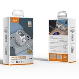 Зарядний пристрій Ldnio A2522C USB/ Type-C QC PD 30W з дисплеєм білий + кабель Type-C to Lightning - мініатюра 6